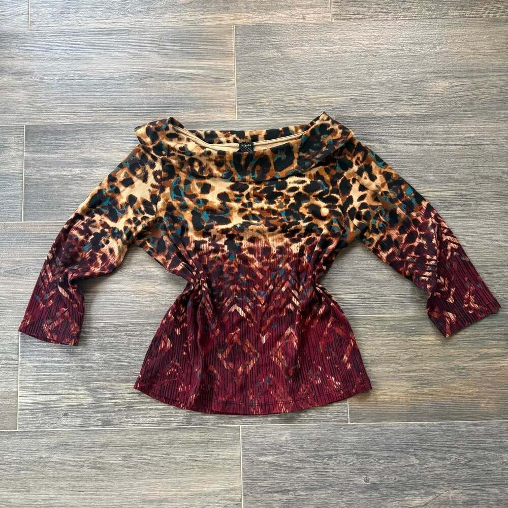 Indie Sleaze boho grunge fairy Cotton Leopard top Ombre Burgundy